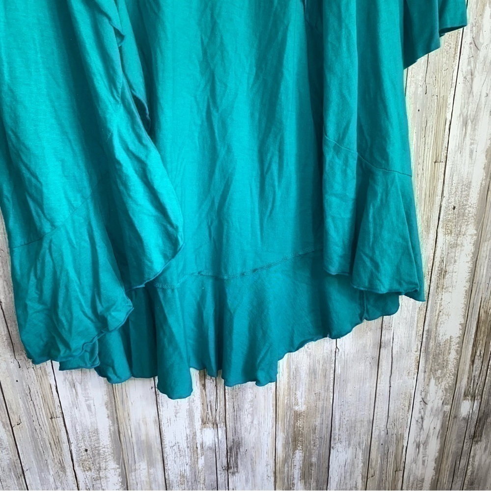 Lane Bryant Teal Ruffle Open Front Cardigan 18/20W Cotton Modal Lightweight - Picture 3 of 4